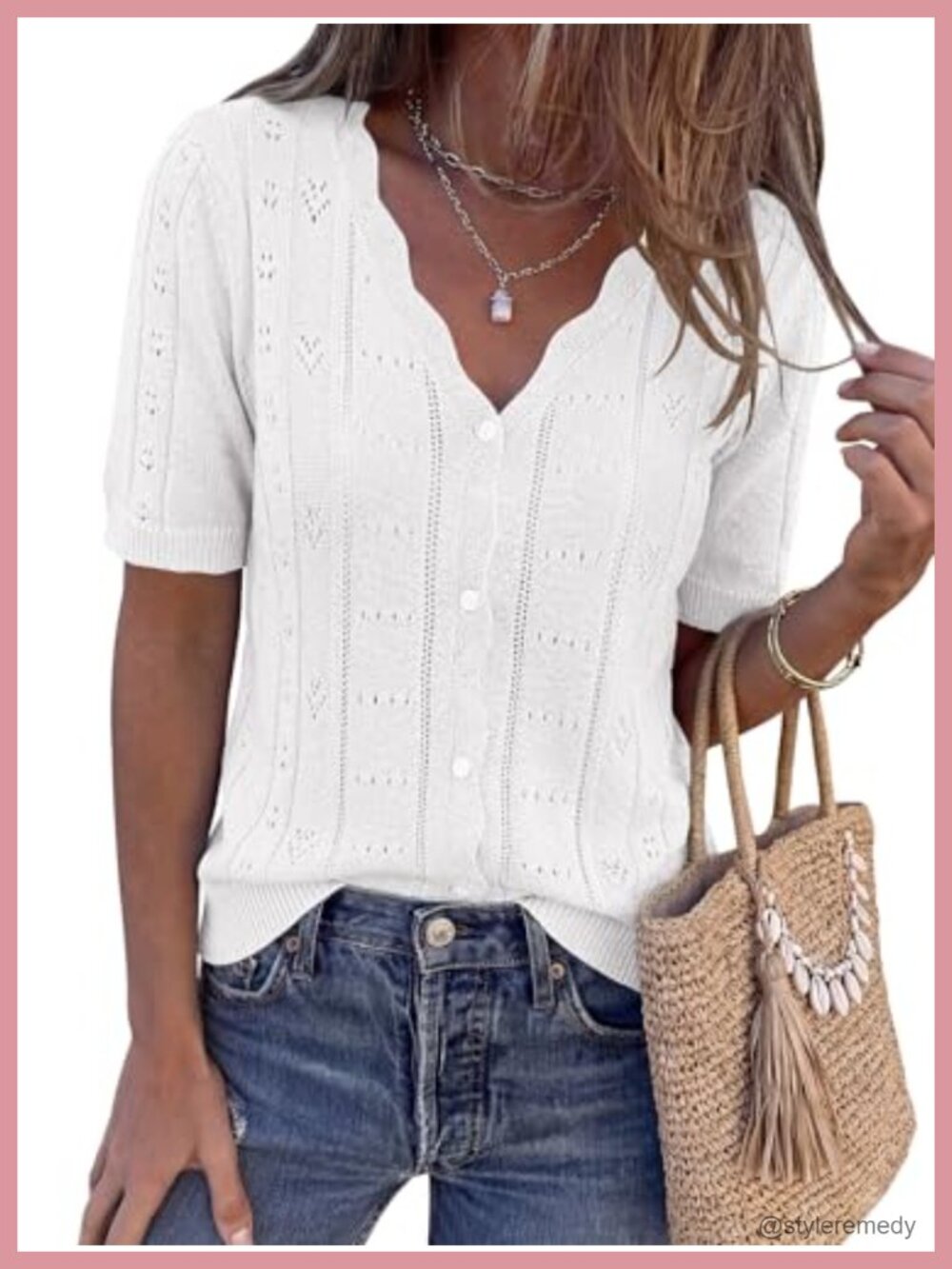 Womens Short Sleeve Crochet Knit Cardigan Button Down Lightweight Summer Sweater